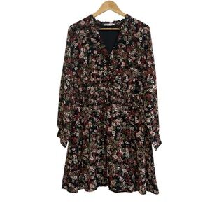Women's Floral Long Sleeve Dress - Black with Pink Mix